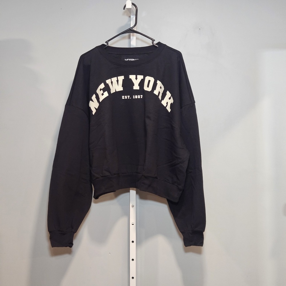 NWT Modernlux 3XL Black Cropped New York Themed Sweatshirt, Drop Shoulders